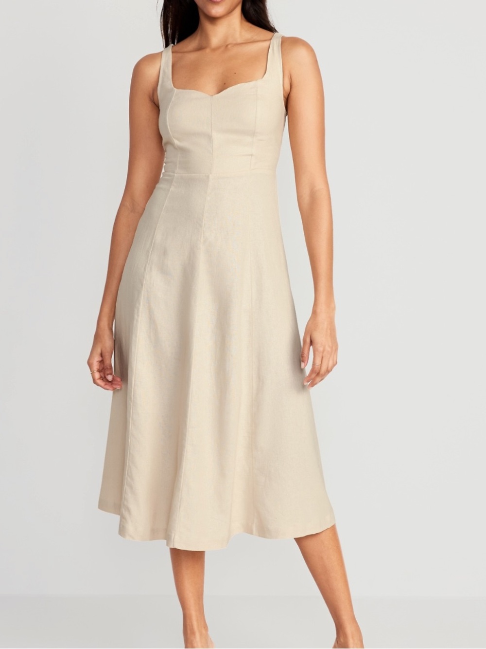 Old Navy Linen Blend Tan Midi Dress TALL